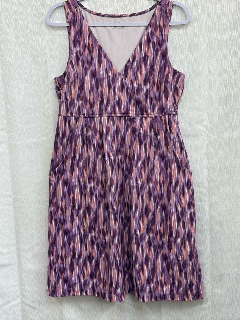 Eddie Bauer Purple and Pink Printed V-Neck Sleeveless Midi Dress